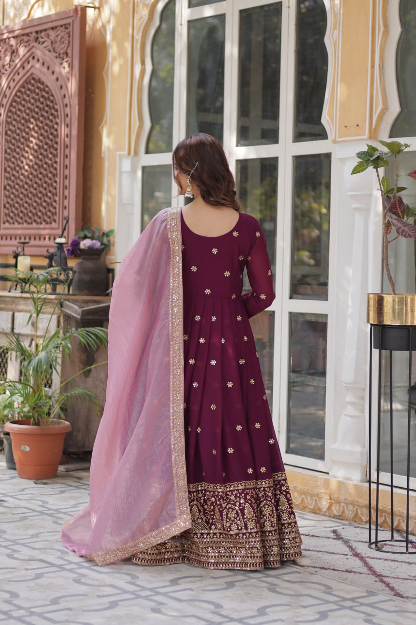 Maroon Majesty Star Georgette Gown