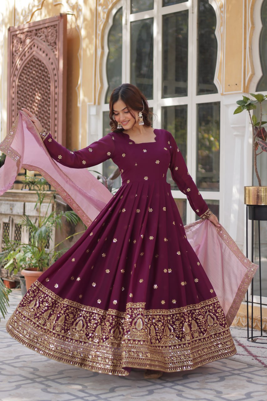 Maroon Majesty Star Georgette Gown