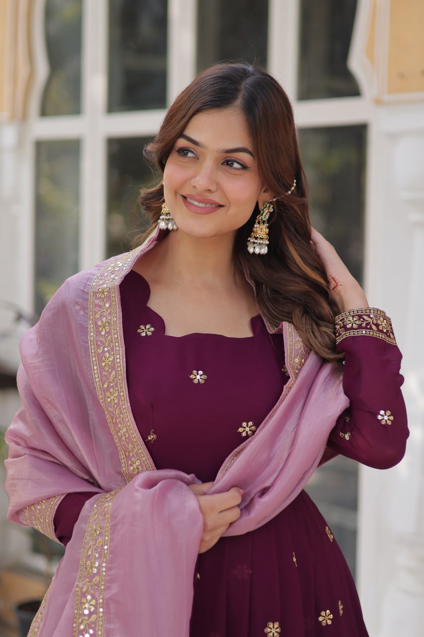 Maroon Majesty Star Georgette Gown
