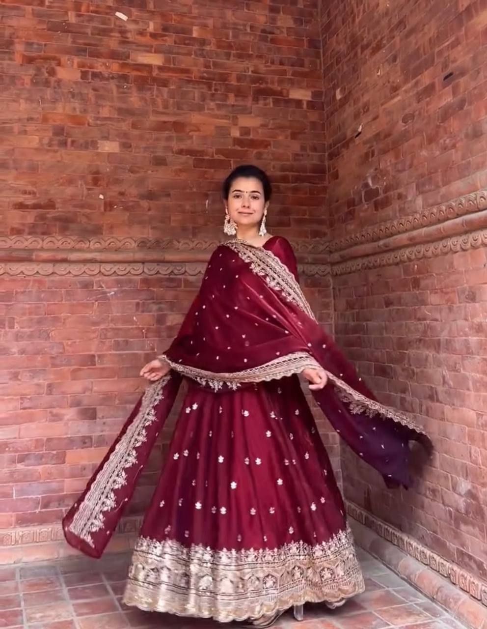 Aleeza Maroon Zari Dori Anarkali Gown Set