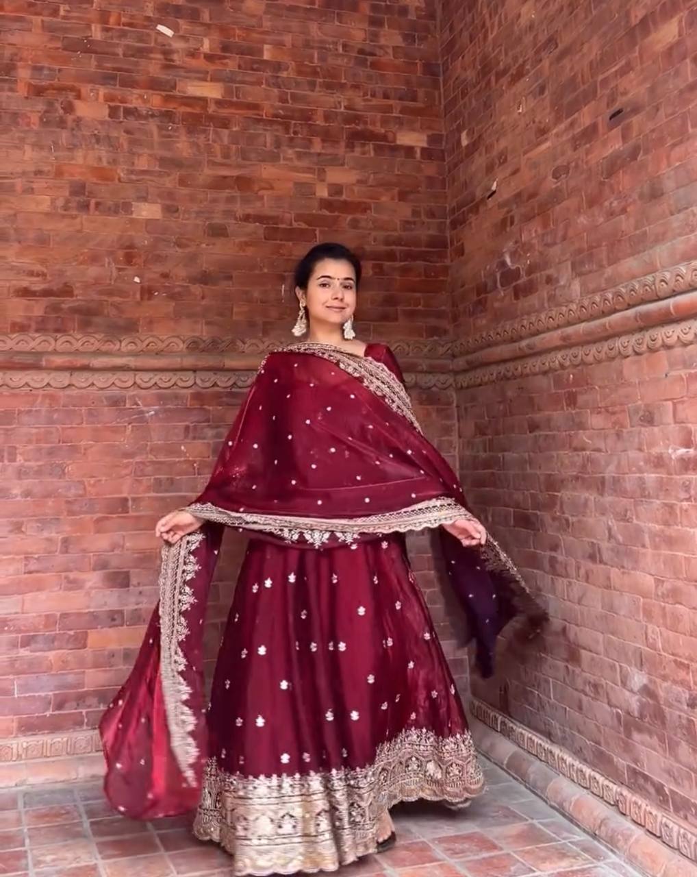 Aleeza Maroon Zari Dori Anarkali Gown Set