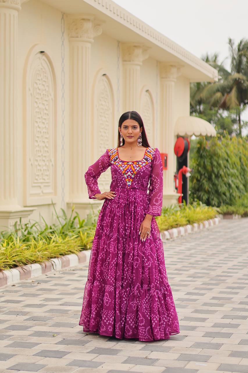 Suhani Raas Ready Bandhej with Mirror Patch Gown