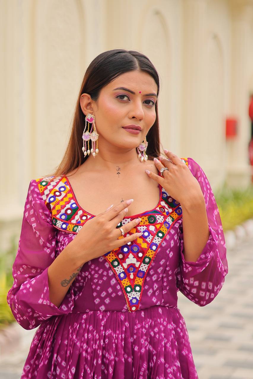 Suhani Raas Ready Bandhej with Mirror Patch Gown