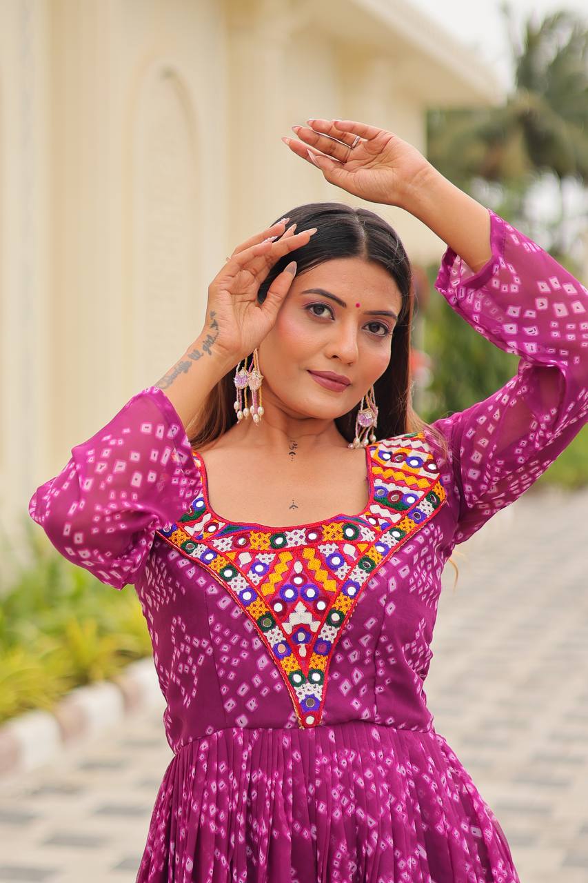 Suhani Raas Ready Bandhej with Mirror Patch Gown
