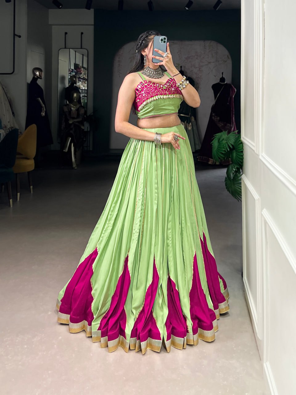 Mehreen Radiance Lime Green & Magenta Glow Lehenga Set