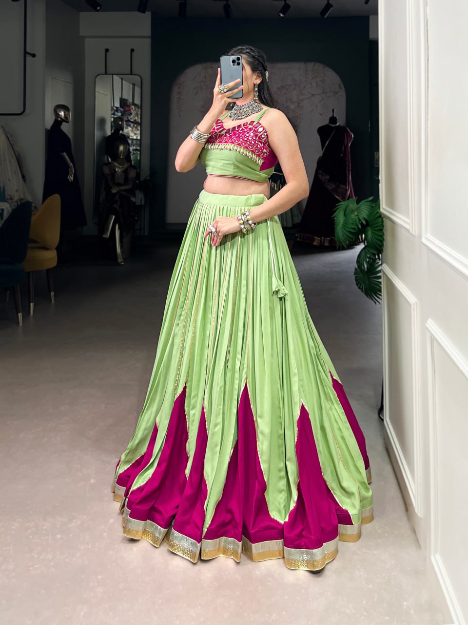 Mehreen Radiance Lime Green & Magenta Glow Lehenga Set