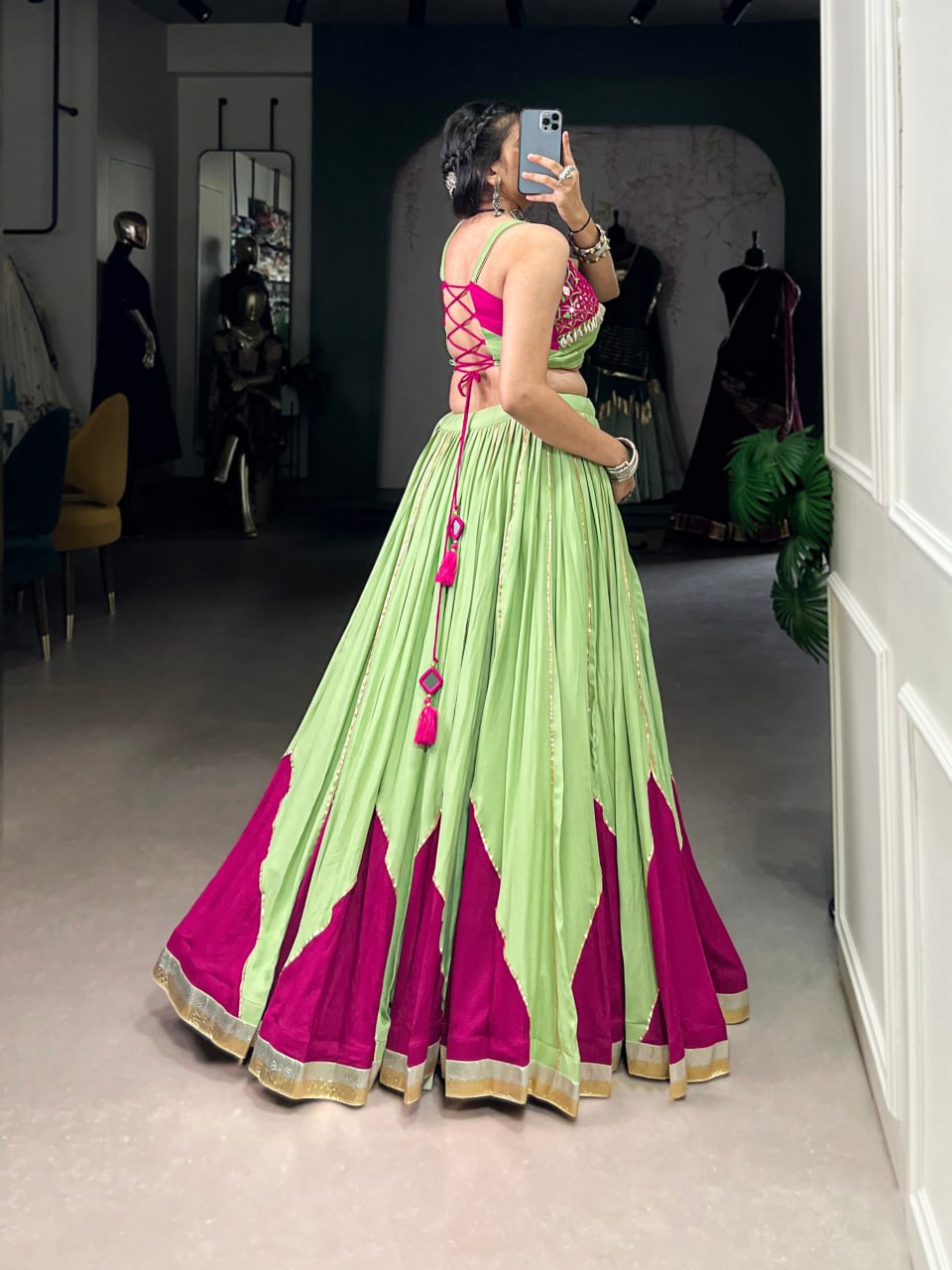 Mehreen Radiance Lime Green & Magenta Glow Lehenga Set