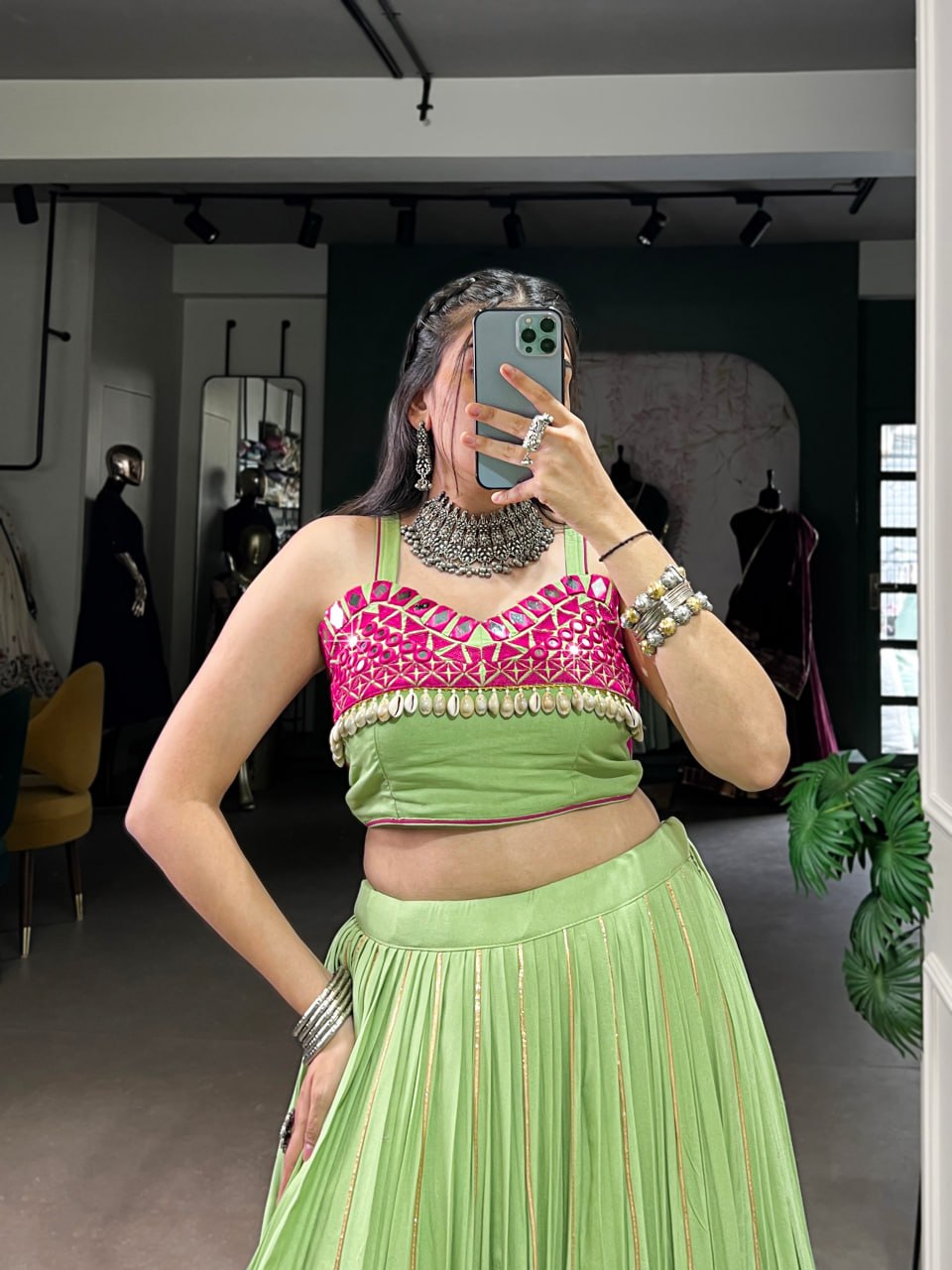 Mehreen Radiance Lime Green & Magenta Glow Lehenga Set