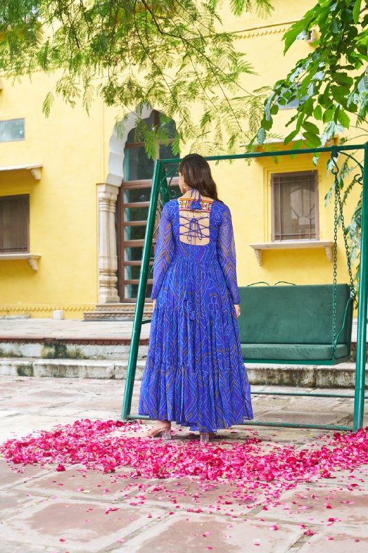 Rangriti Vibe Bandhani with Kutchi Work Navratri Gowns