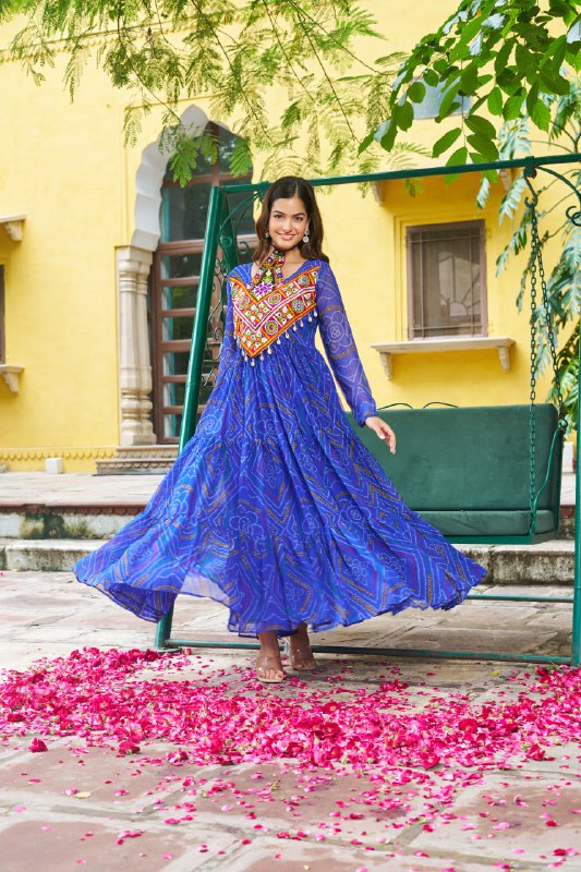 Rangriti Vibe Bandhani with Kutchi Work Navratri Gowns