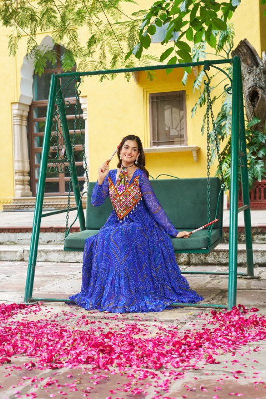 Rangriti Vibe Bandhani with Kutchi Work Navratri Gowns