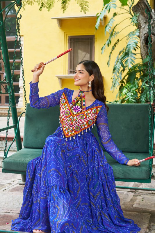 Rangriti Vibe Bandhani with Kutchi Work Navratri Gowns