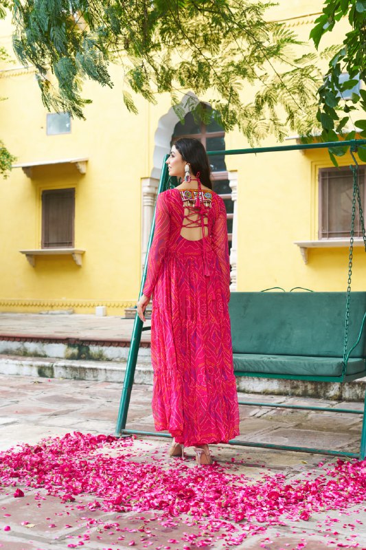 Rangriti Vibe Bandhani with Kutchi Work Navratri Gowns