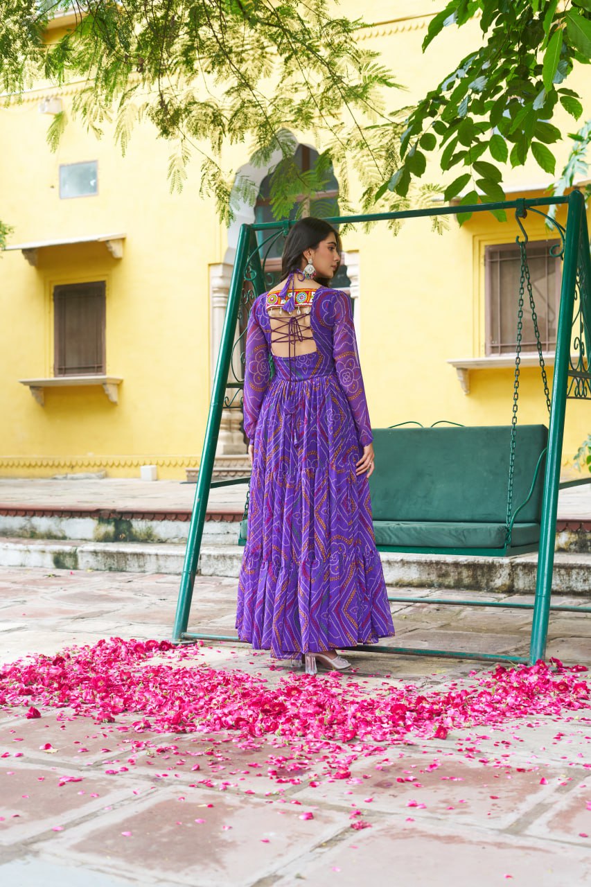 Rangriti Vibe Bandhani with Kutchi Work Navratri Gowns