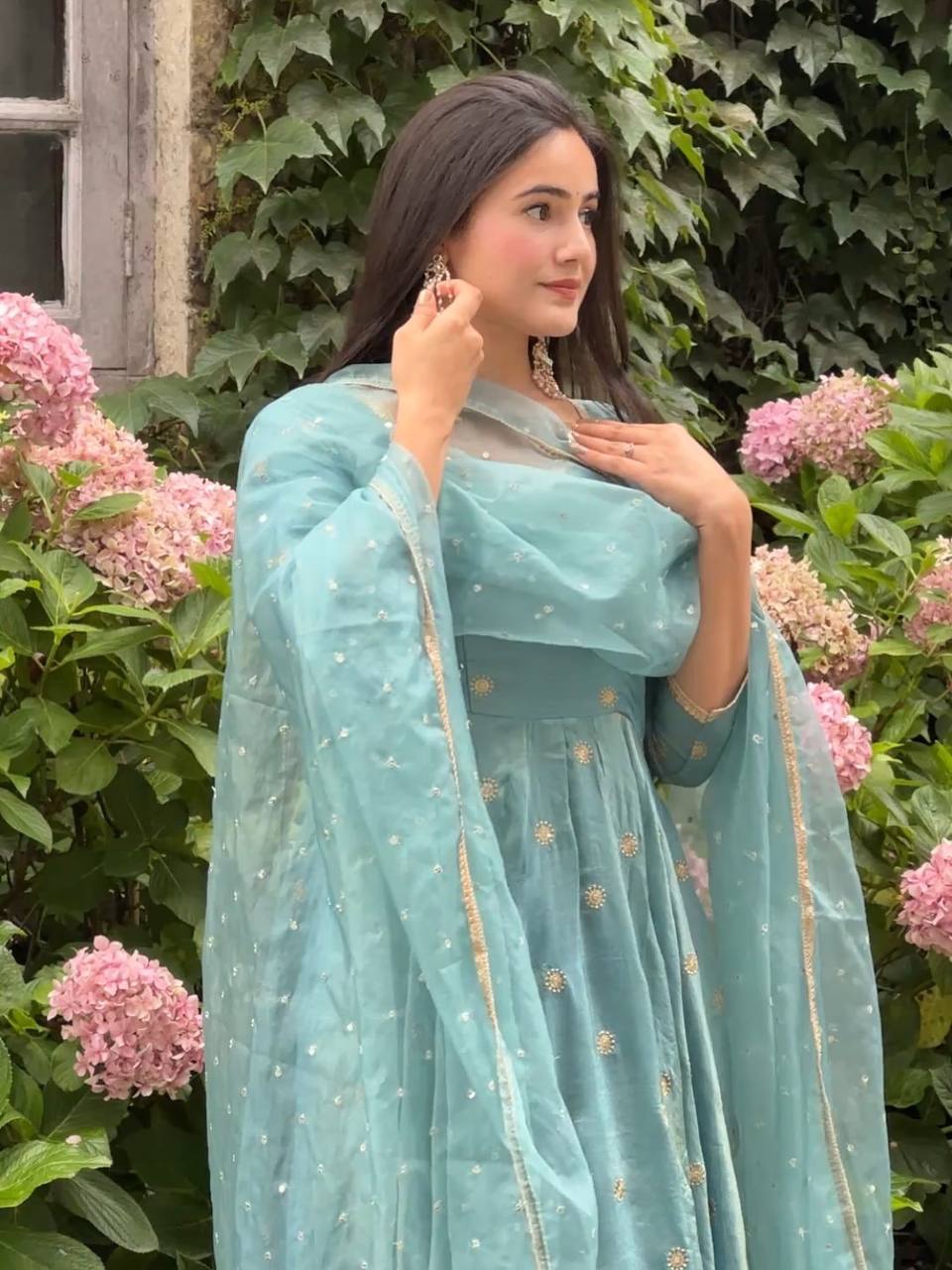 Inaaya Sky Light Blue Festive Anarkali Set