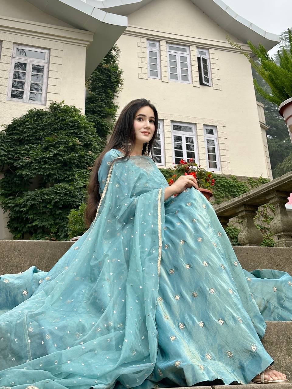 Inaaya Sky Light Blue Festive Anarkali Set