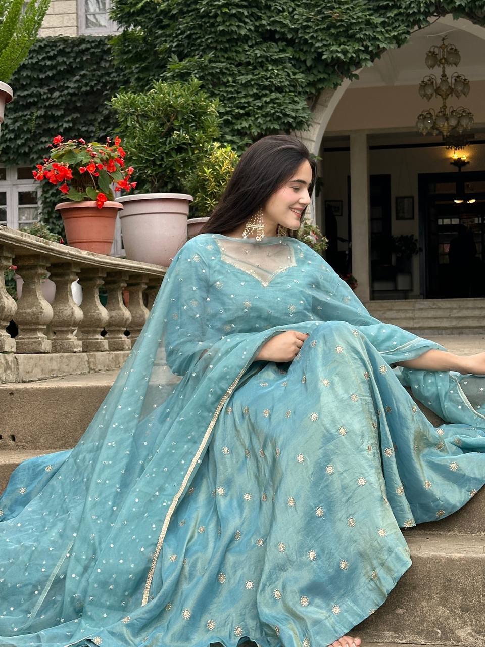 Inaaya Sky Light Blue Festive Anarkali Set
