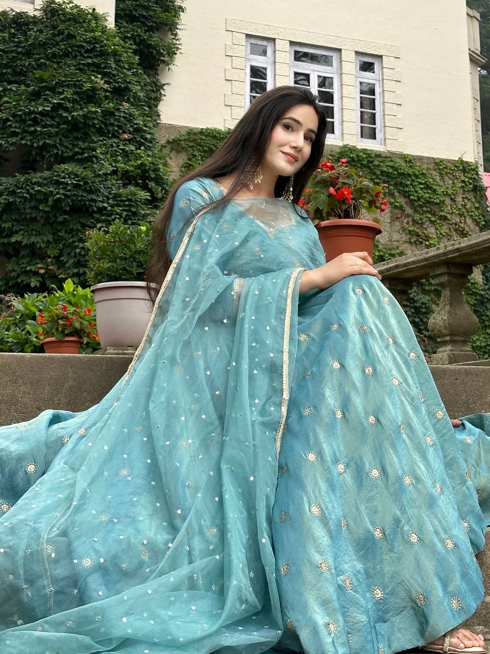 Inaaya Sky Light Blue Festive Anarkali Set