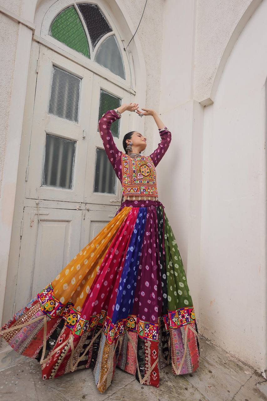 RangRaas Royal: Multicolor Bandhani Navratri Lehenga Set