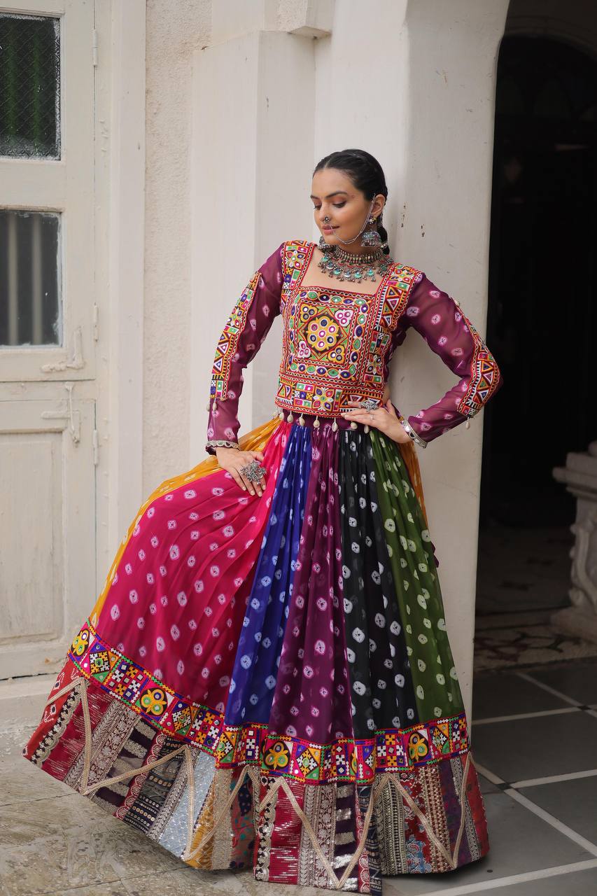 RangRaas Royal: Multicolor Bandhani Navratri Lehenga Set