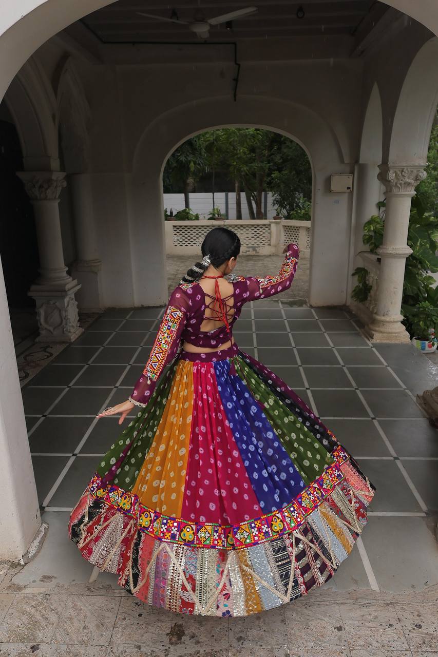 RangRaas Royal: Multicolor Bandhani Navratri Lehenga Set