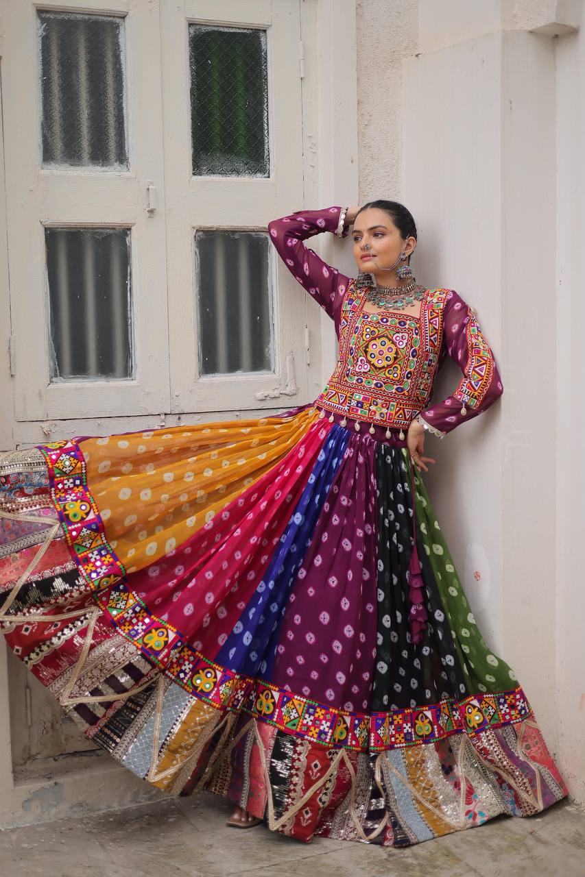 RangRaas Royal: Multicolor Bandhani Navratri Lehenga Set