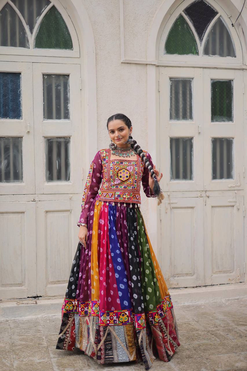 RangRaas Royal: Multicolor Bandhani Navratri Lehenga Set