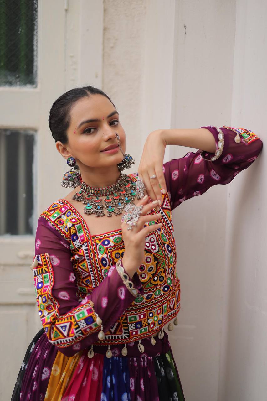 RangRaas Royal: Multicolor Bandhani Navratri Lehenga Set