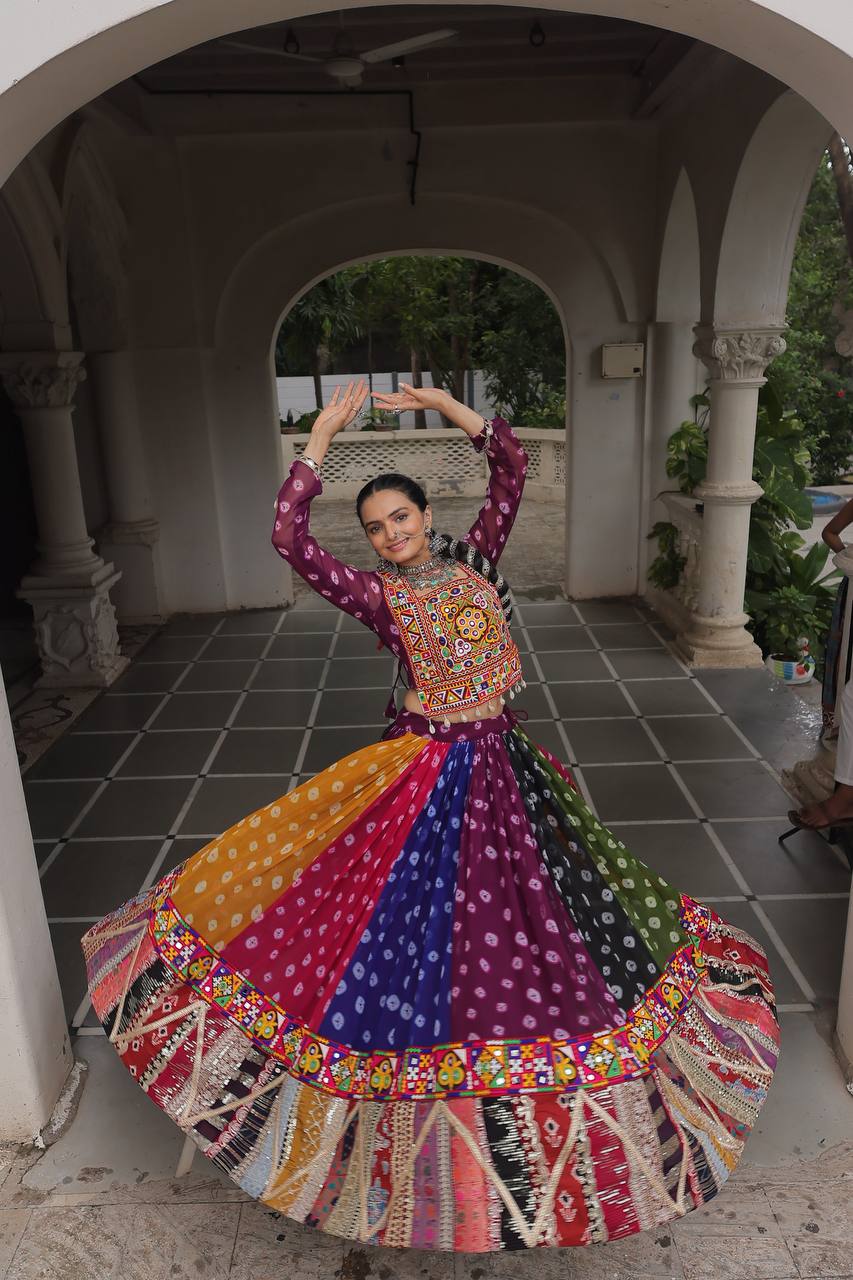 RangRaas Royal: Multicolor Bandhani Navratri Lehenga Set