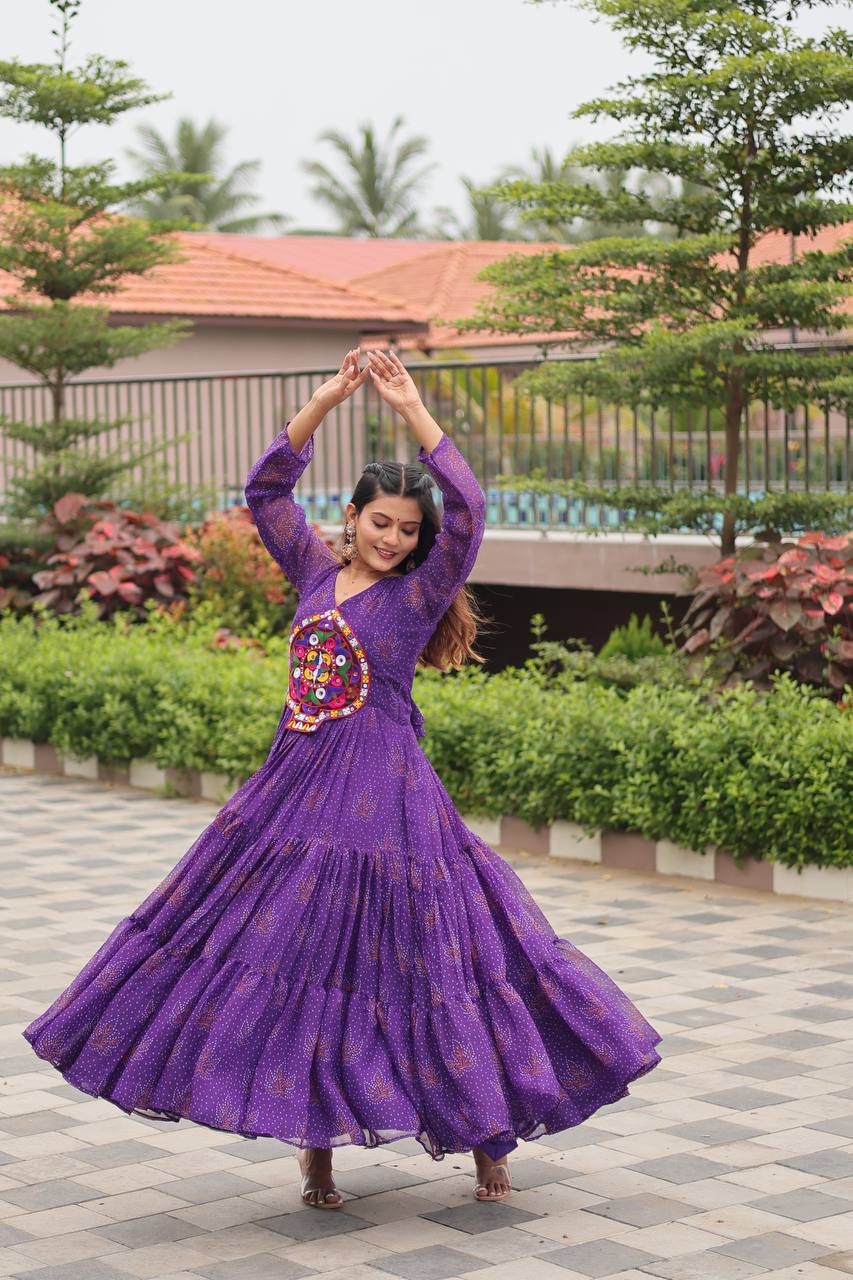 Reeva Royal Mirror Patch Bandhani Navratri Gown