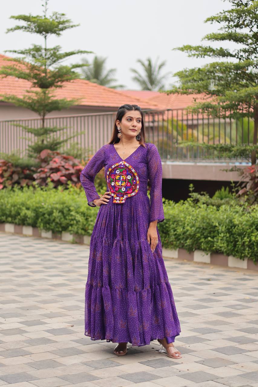 Reeva Royal Mirror Patch Bandhani Navratri Gown