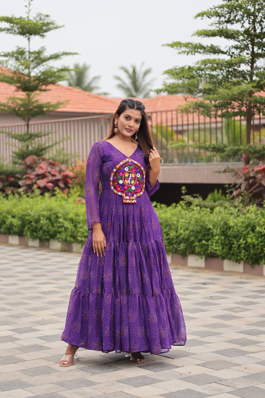 Reeva Royal Mirror Patch Bandhani Navratri Gown