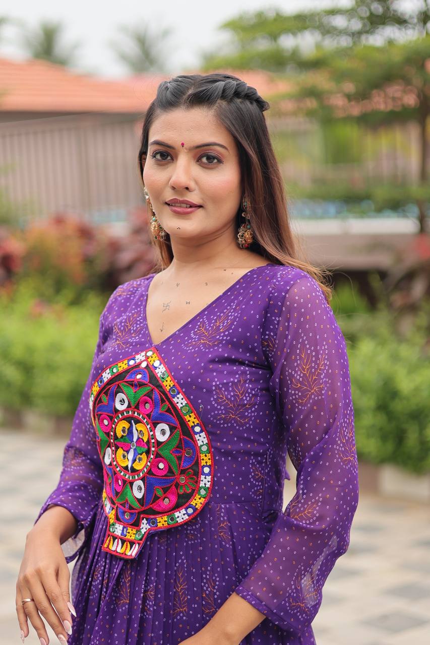 Reeva Royal Mirror Patch Bandhani Navratri Gown