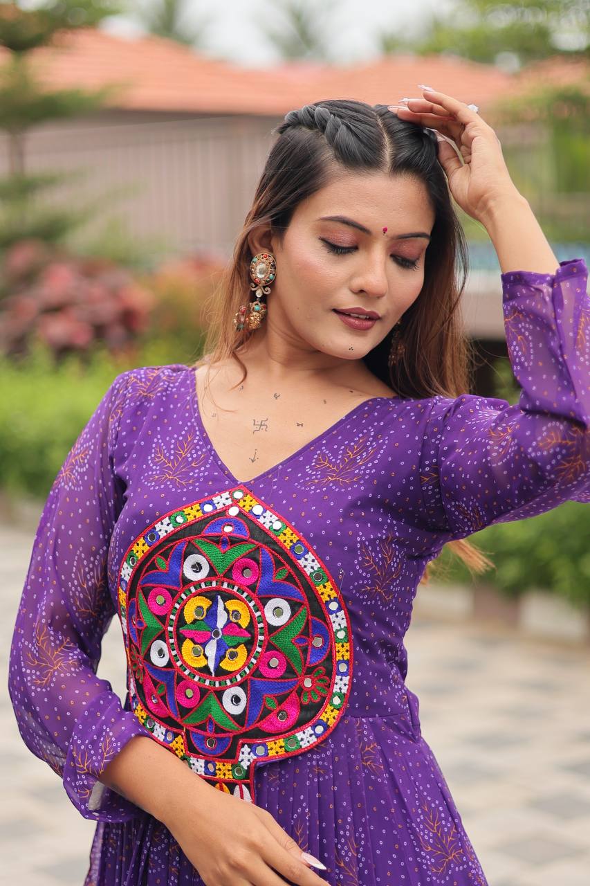 Reeva Royal Mirror Patch Bandhani Navratri Gown