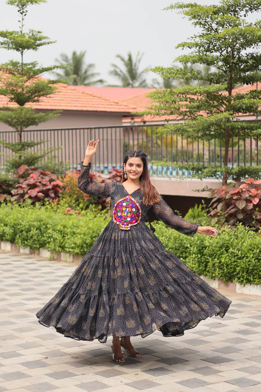 Reeva Royal Mirror Patch Bandhani Navratri Gown
