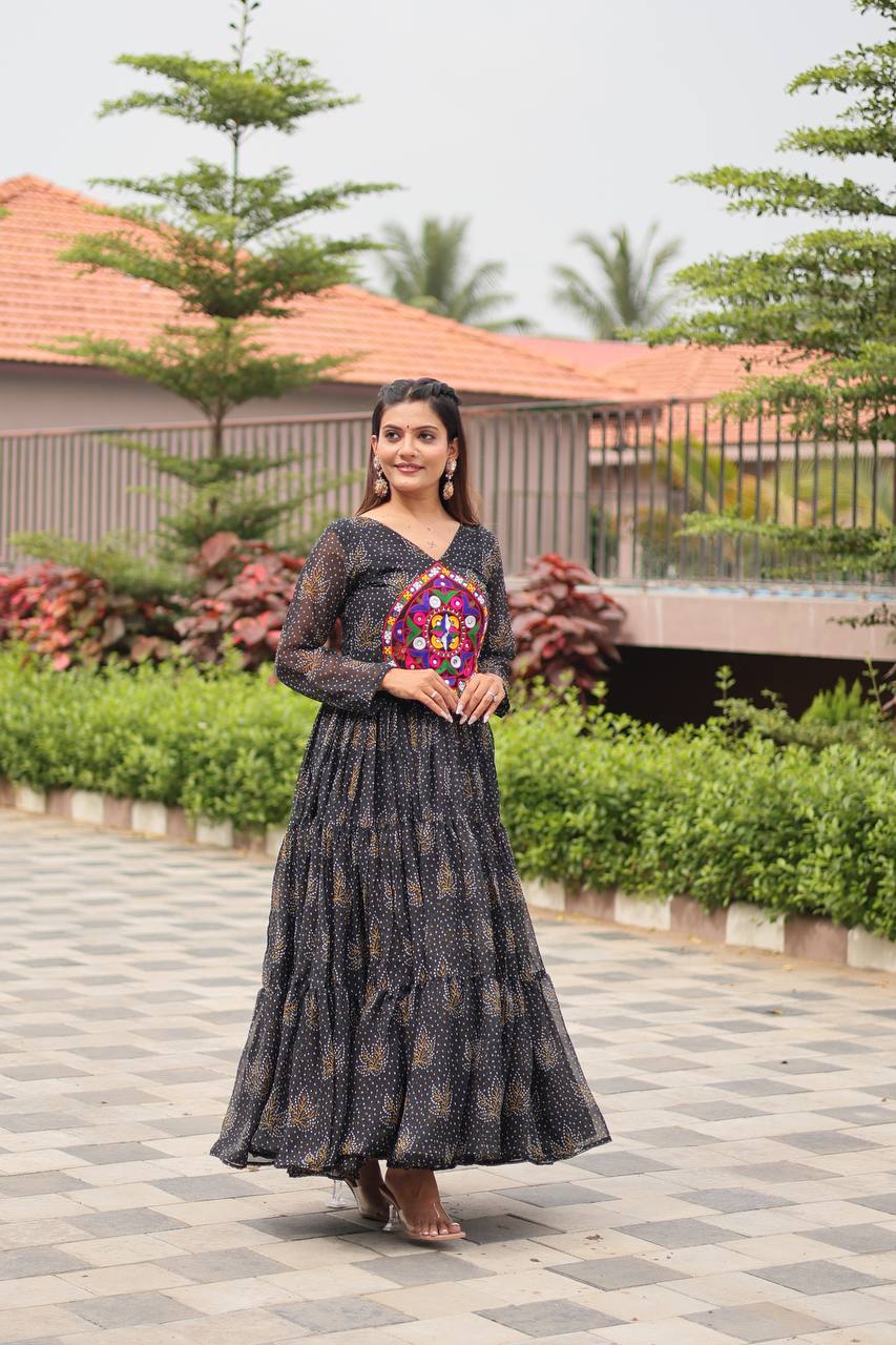 Reeva Royal Mirror Patch Bandhani Navratri Gown