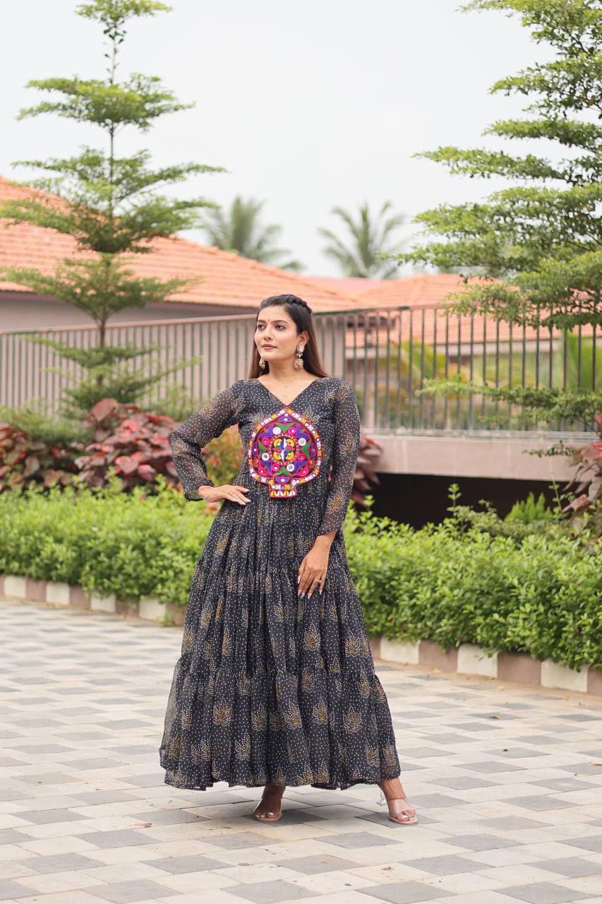 Reeva Royal Mirror Patch Bandhani Navratri Gown