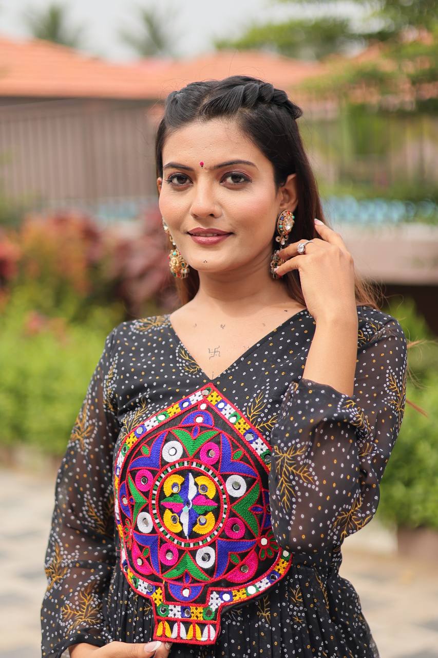 Reeva Royal Mirror Patch Bandhani Navratri Gown