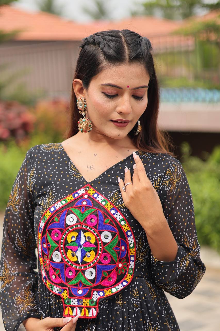 Reeva Royal Mirror Patch Bandhani Navratri Gown