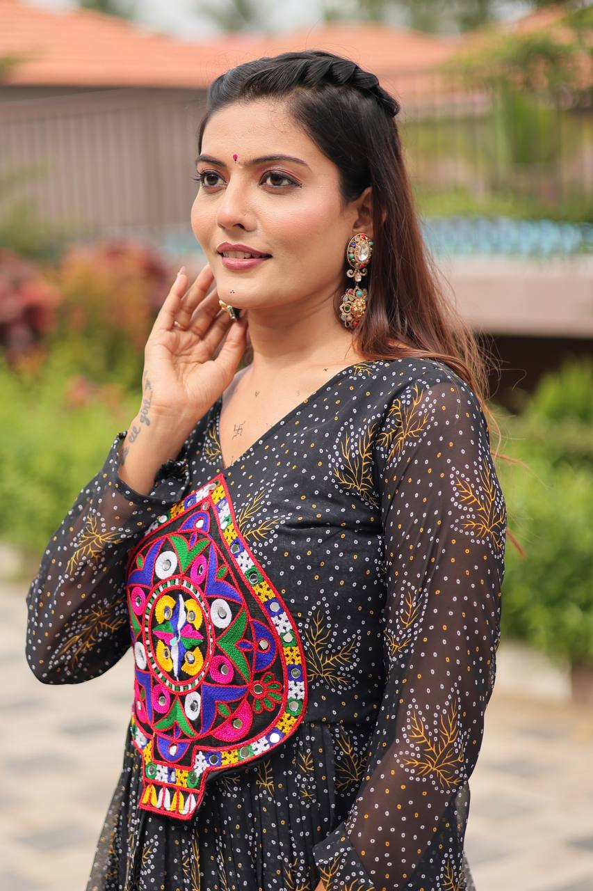 Reeva Royal Mirror Patch Bandhani Navratri Gown