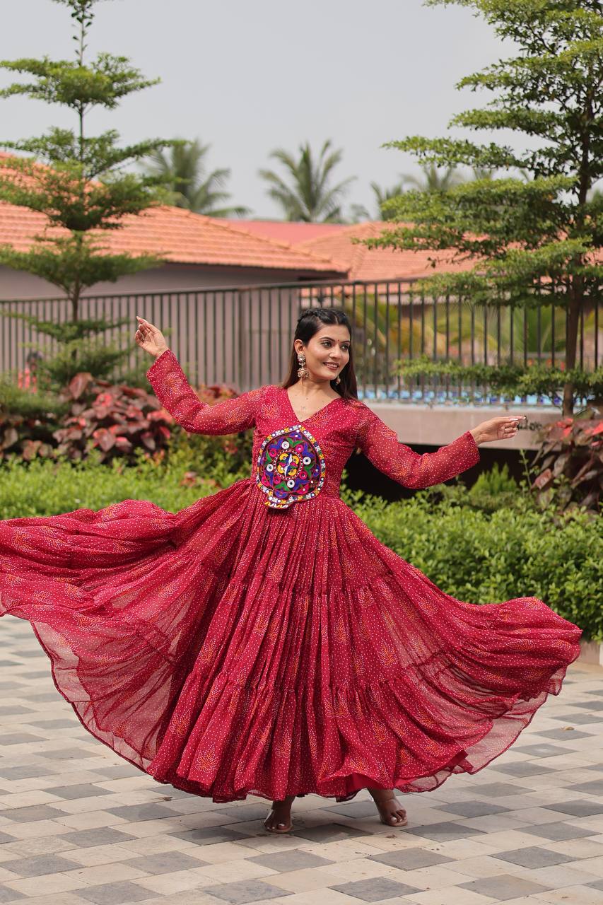 Reeva Royal Mirror Patch Bandhani Navratri Gown