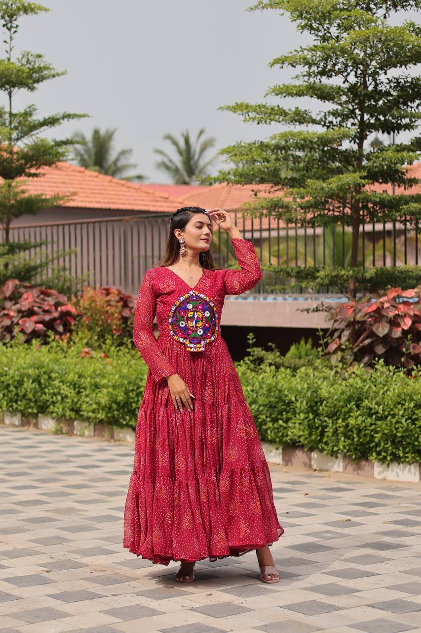 Reeva Royal Mirror Patch Bandhani Navratri Gown