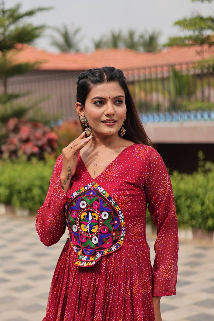 Reeva Royal Mirror Patch Bandhani Navratri Gown