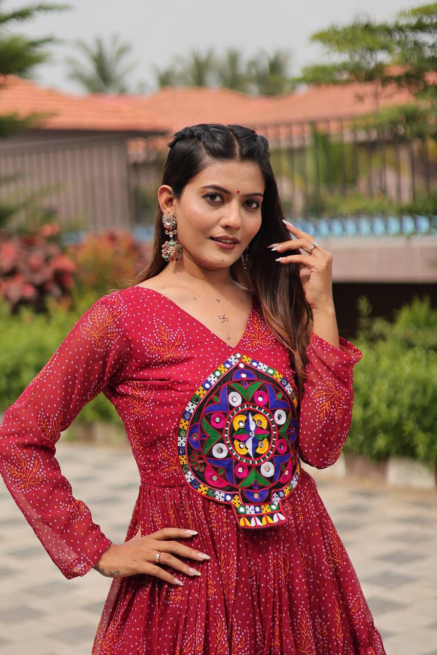 Reeva Royal Mirror Patch Bandhani Navratri Gown