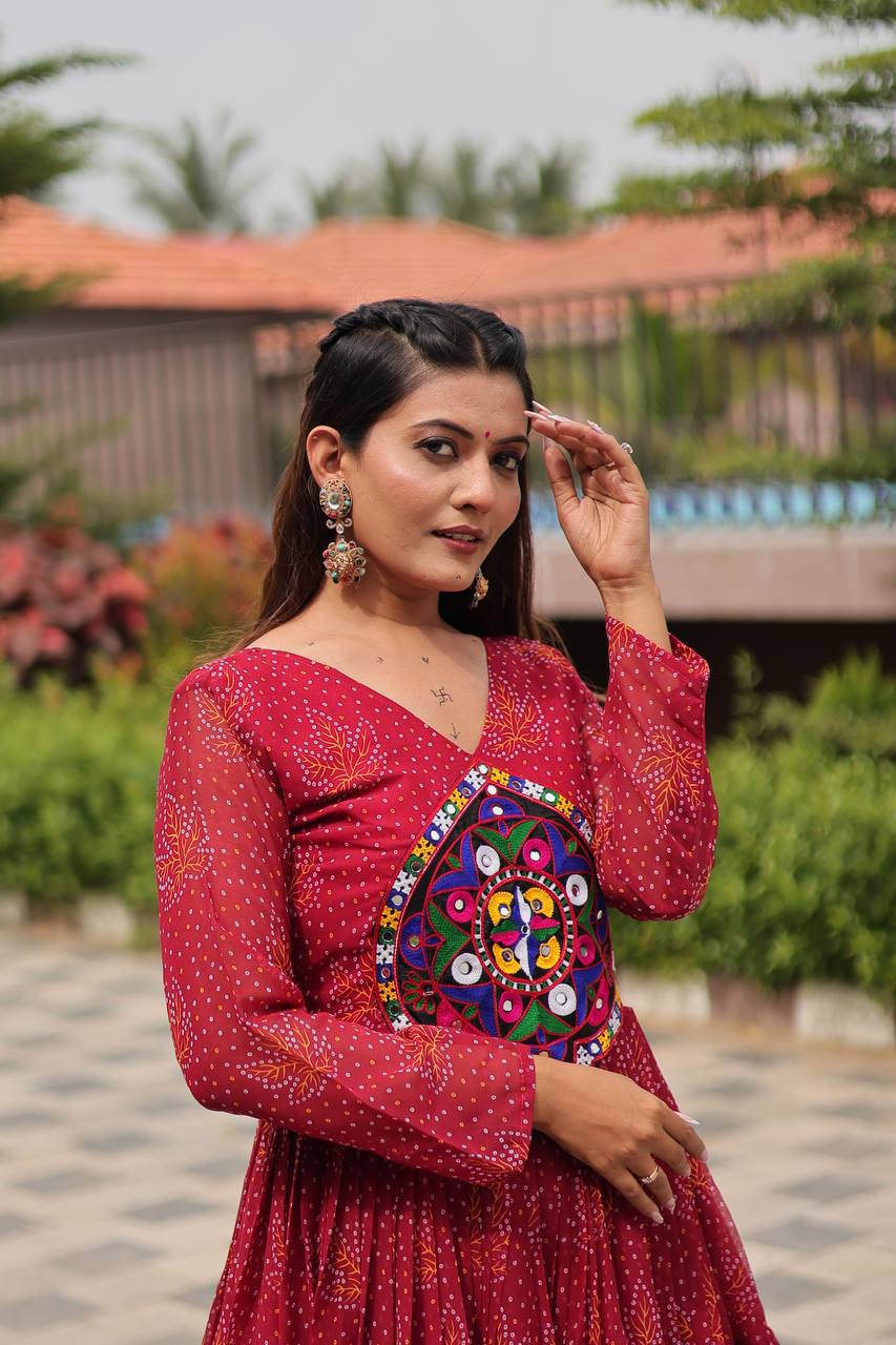 Reeva Royal Mirror Patch Bandhani Navratri Gown