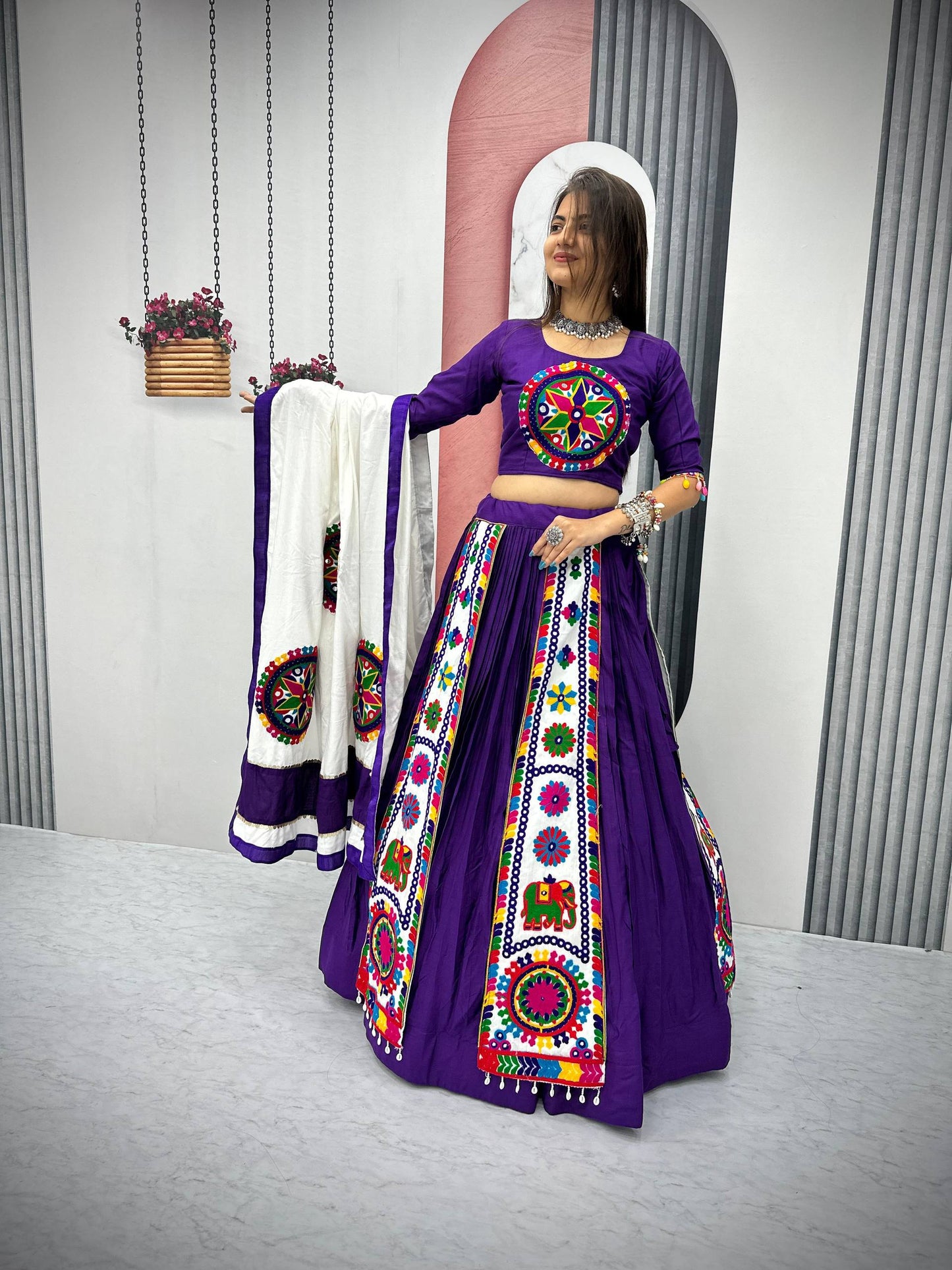 Vrund Rivaayat Traditional Heavy Gamathi work Garba Lehenga Set