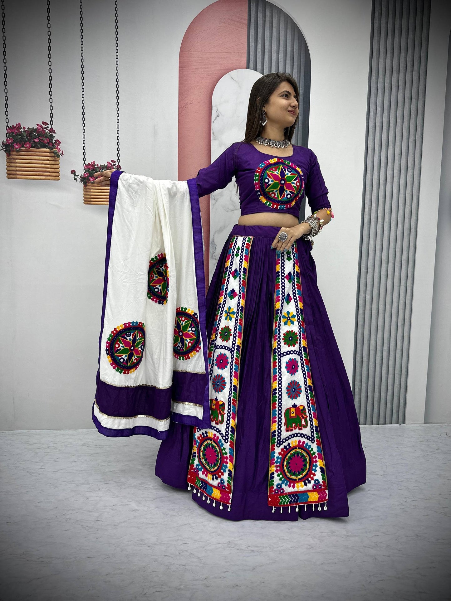 Vrund Rivaayat Traditional Heavy Gamathi work Garba Lehenga Set
