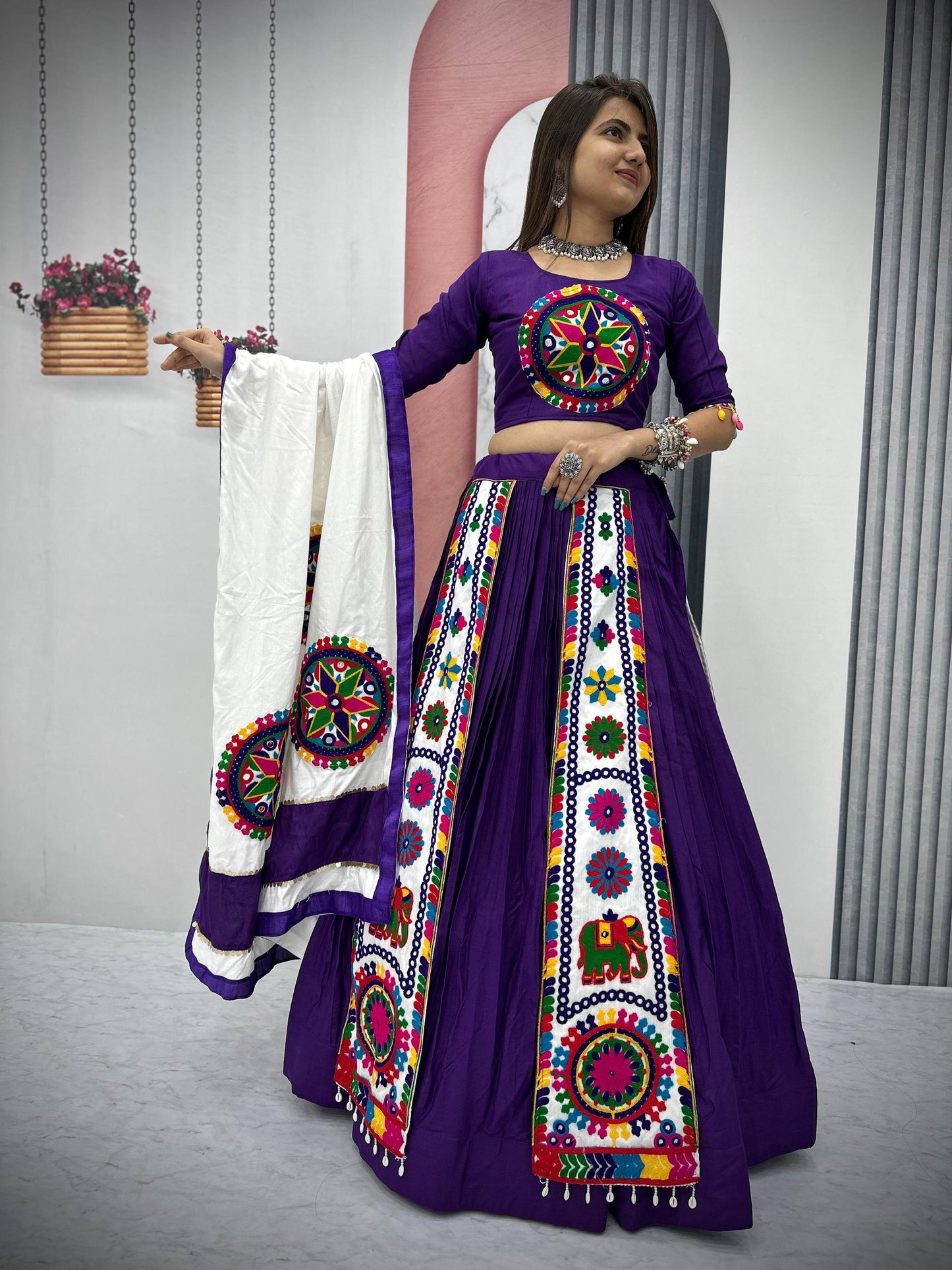 Vrund Rivaayat Traditional Heavy Gamathi work Garba Lehenga Set