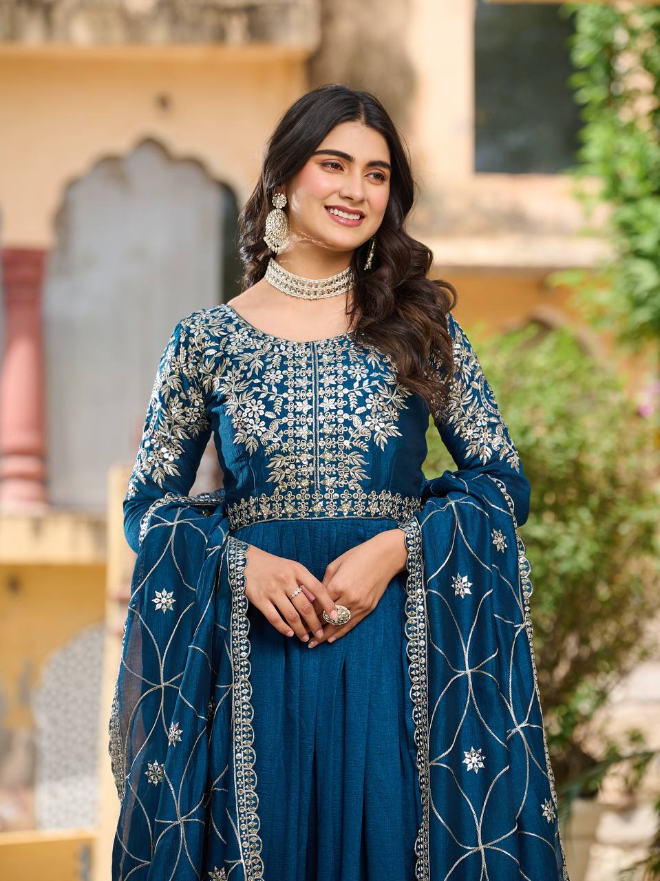 Prishaaya pure Vichitra silk Long Gown & Hevy Duptta set