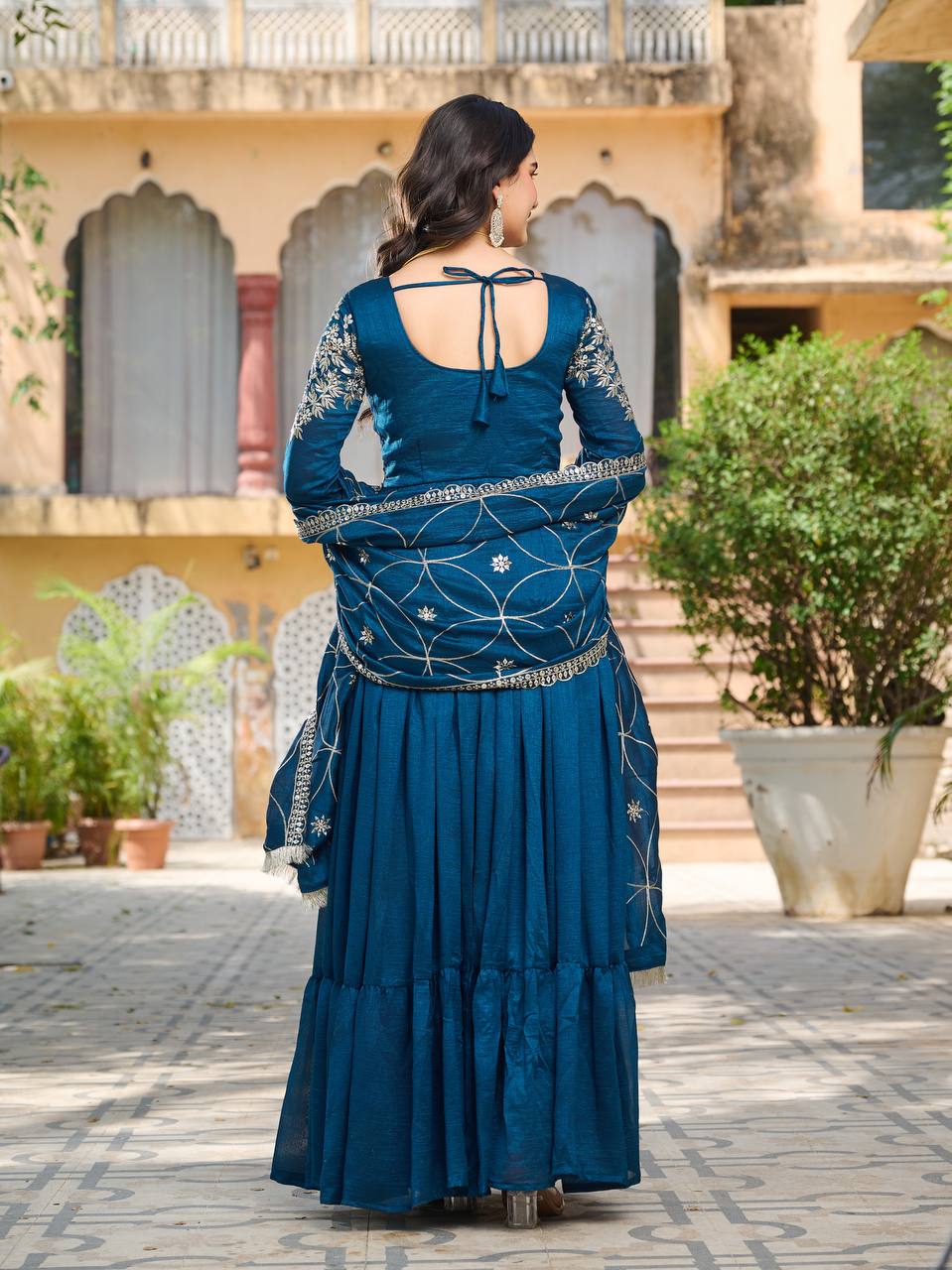 Prishaaya pure Vichitra silk Long Gown & Hevy Duptta set